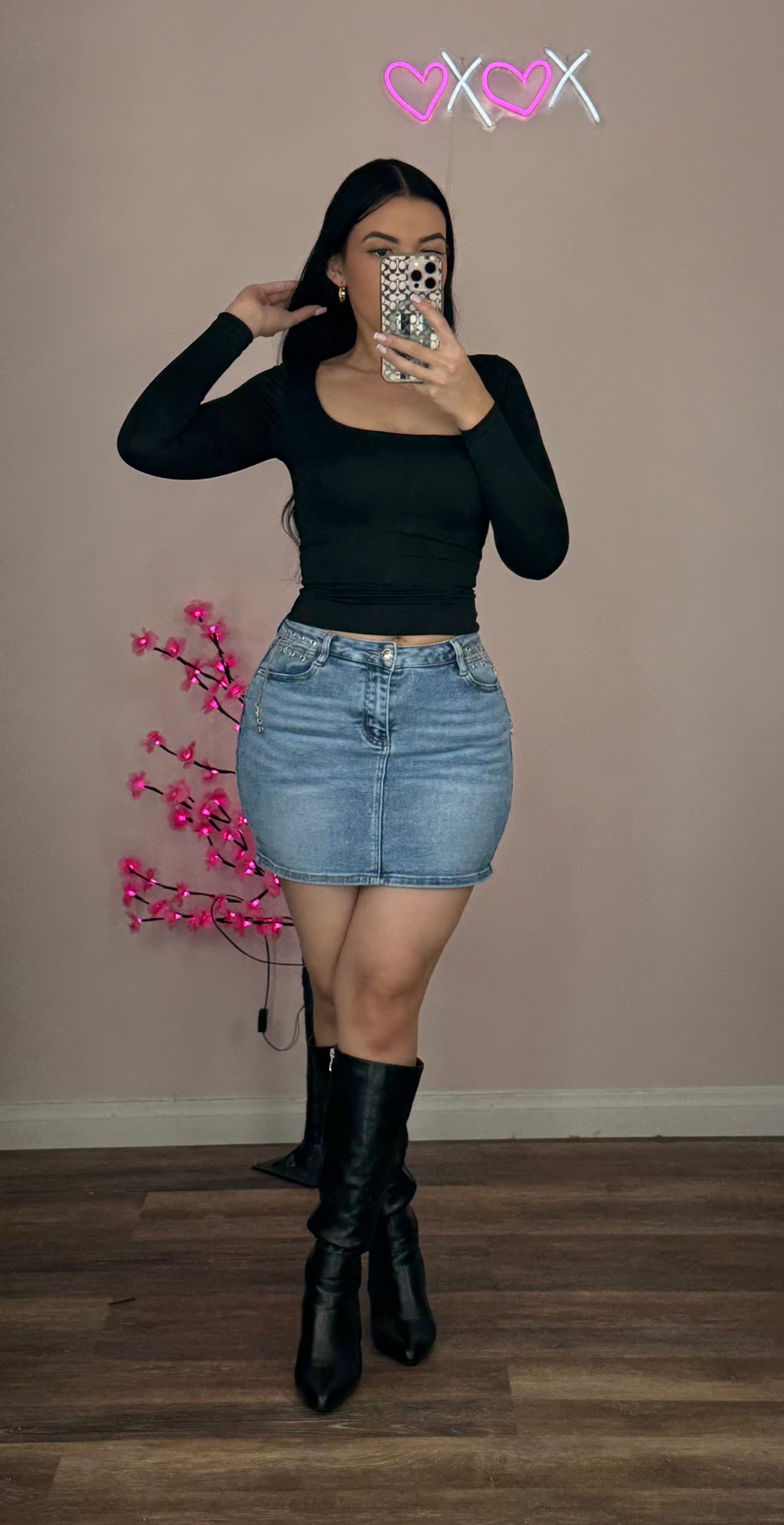 Lace-Up Pocket Denim Mini Skirt