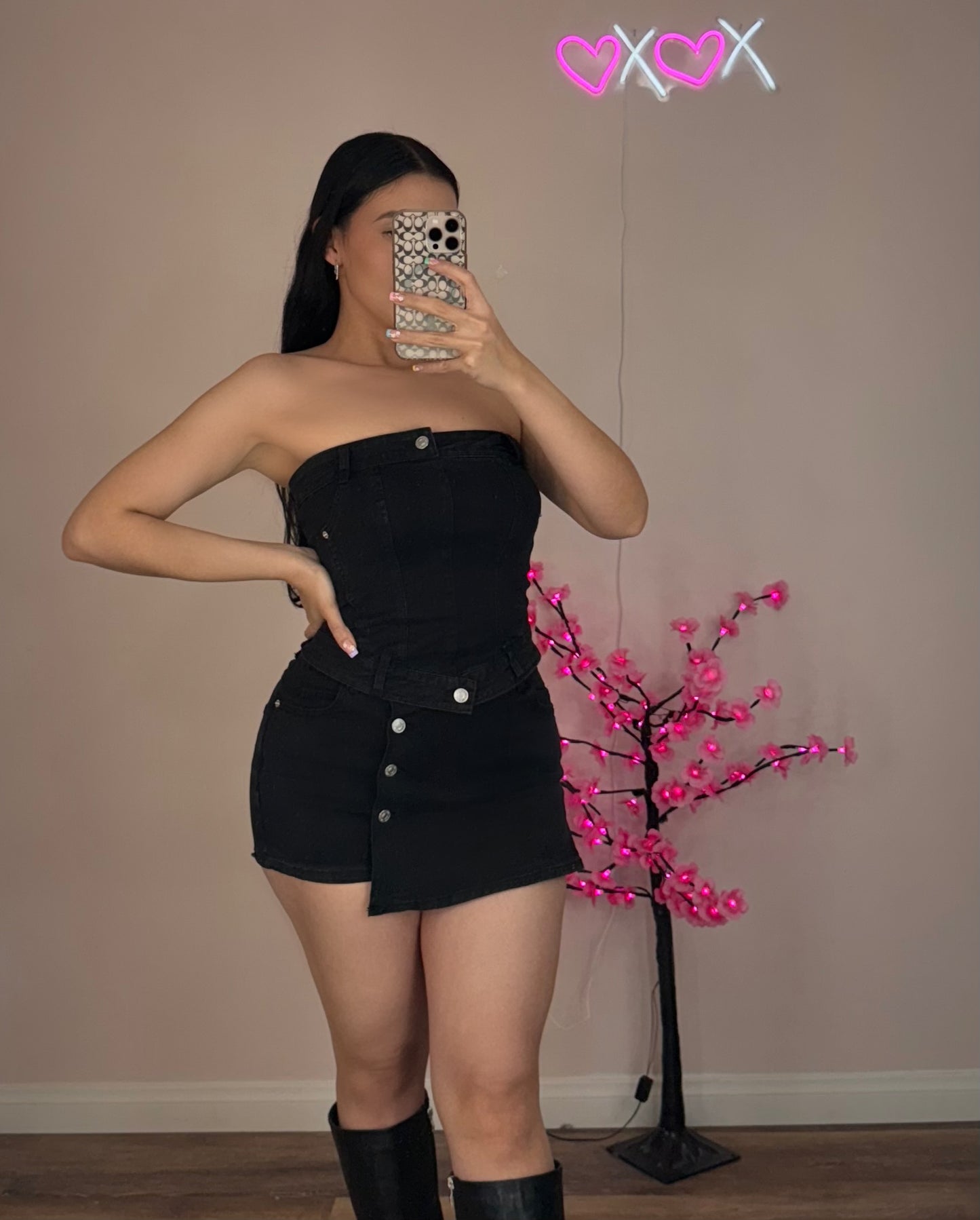 Alexa Denim Tube Top Black
