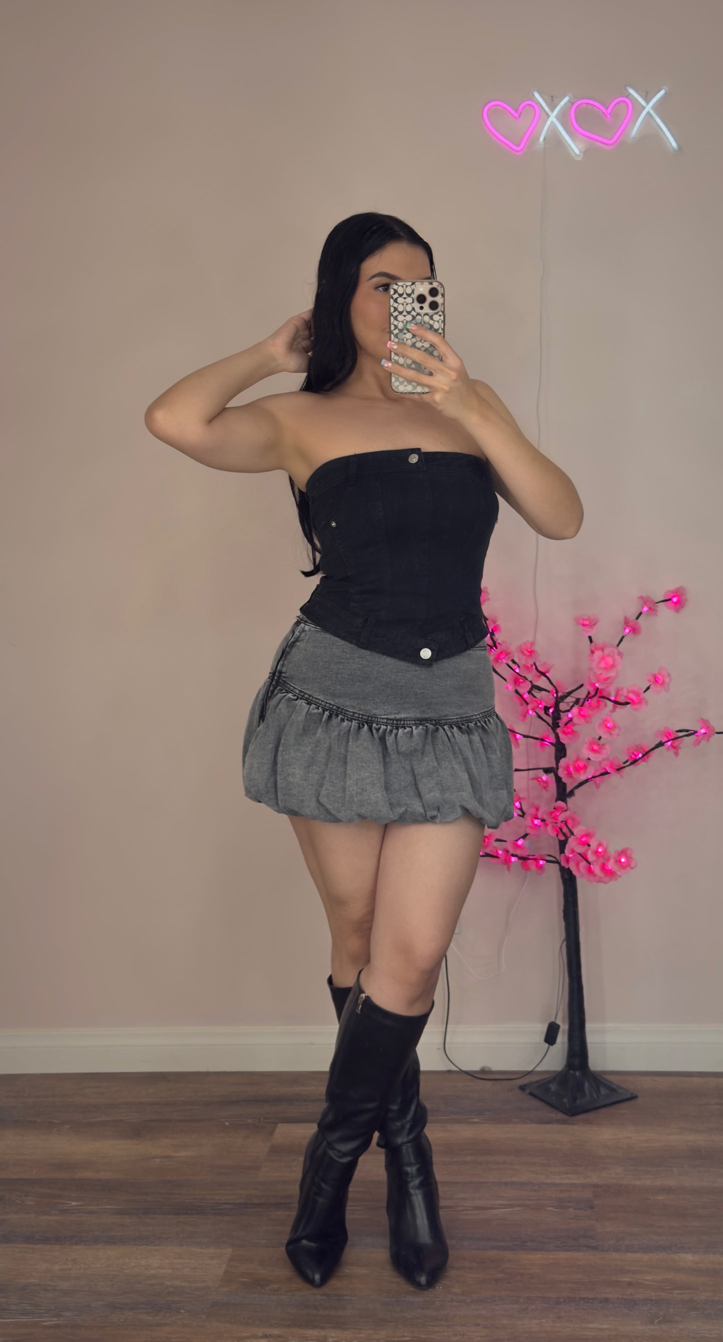 Sofia Denim Bubble Mini Skirt