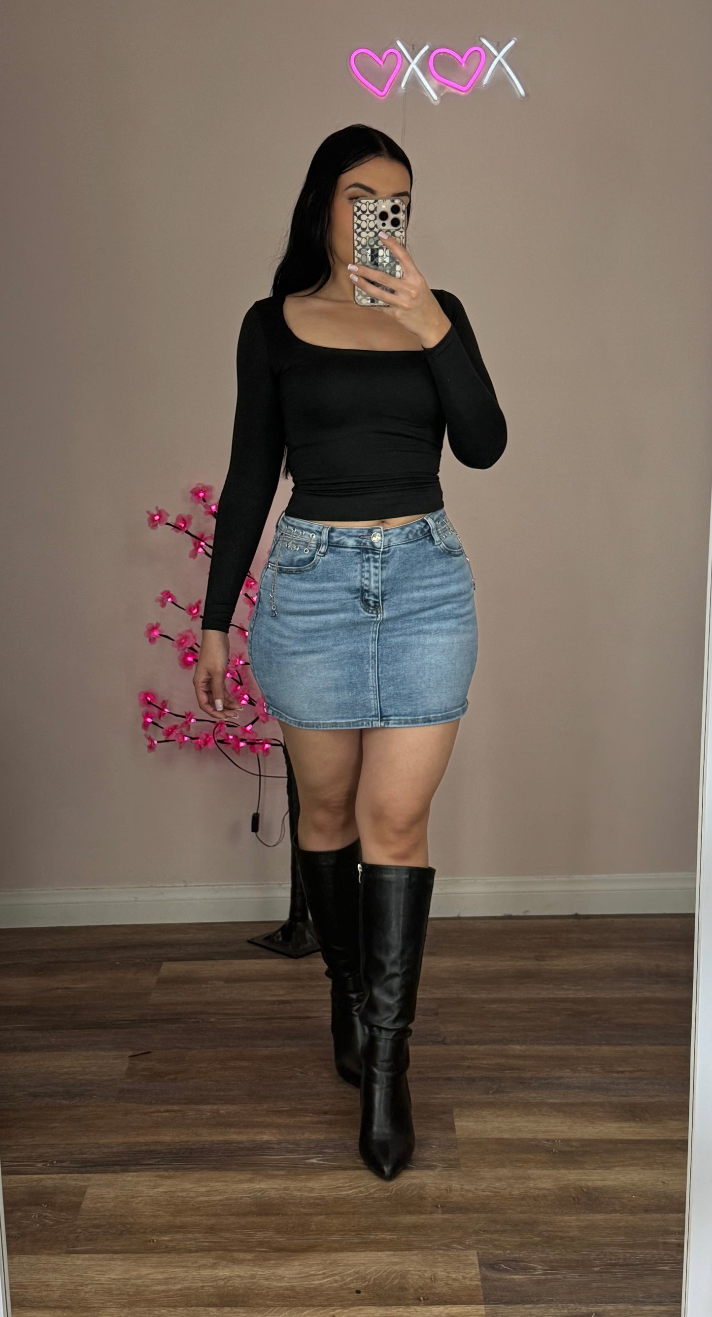 Lace-Up Pocket Denim Mini Skirt