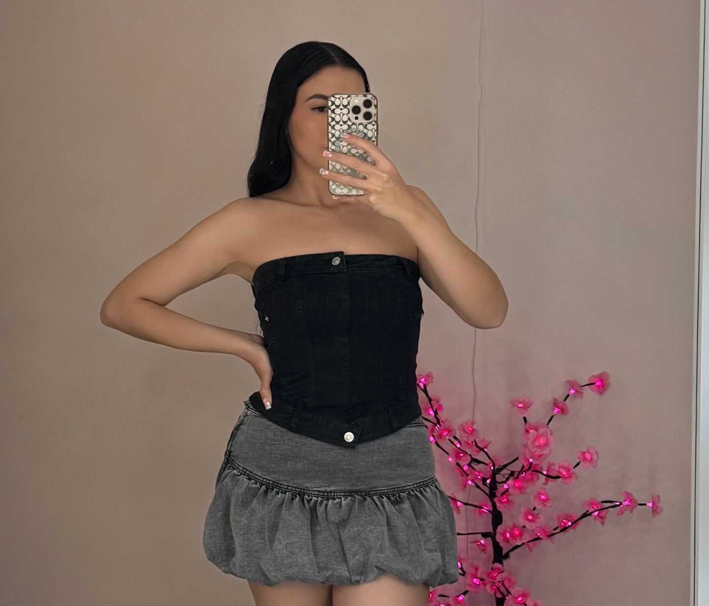 Alexa Denim Tube Top Black