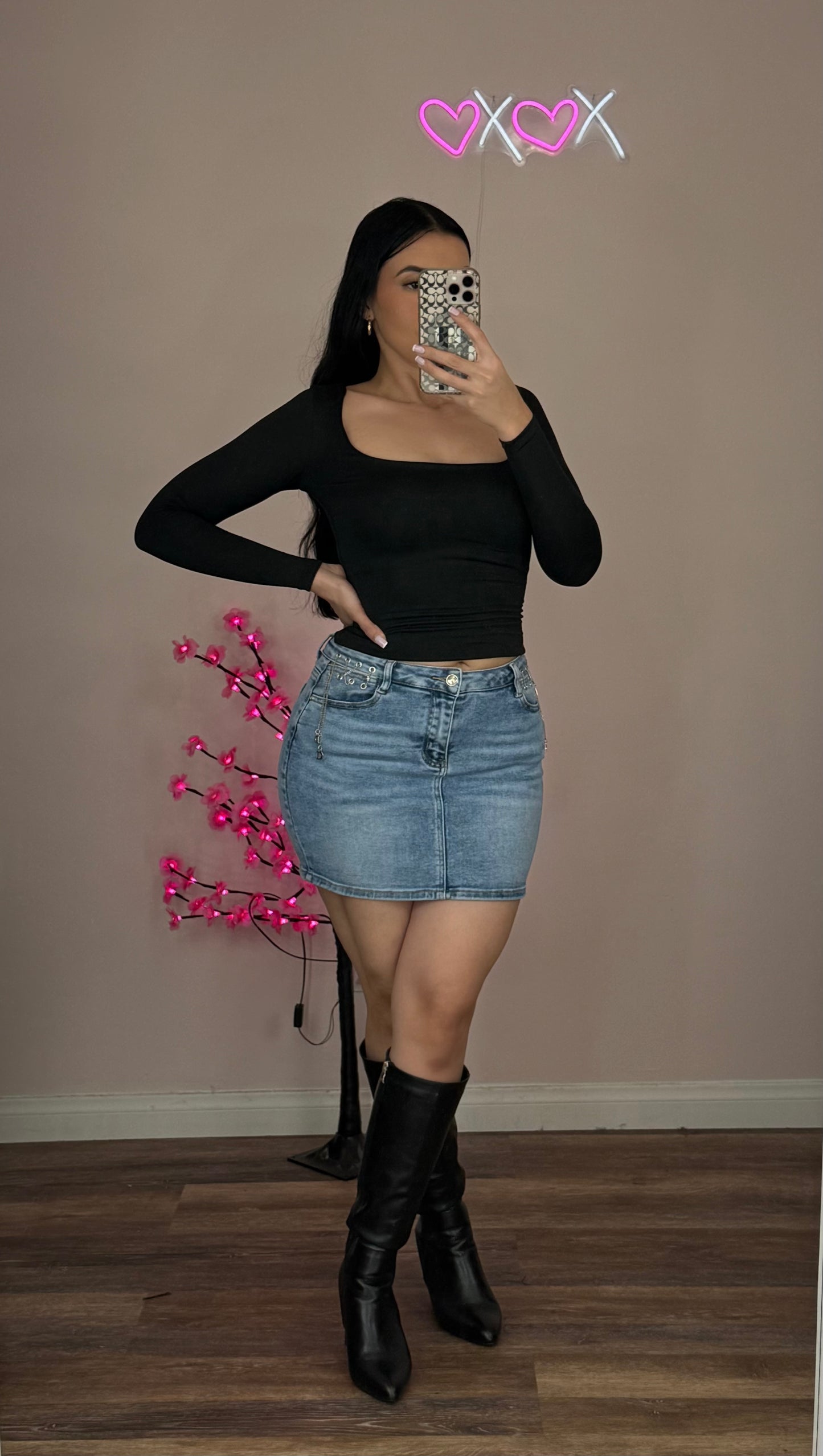 Lace-Up Pocket Denim Mini Skirt