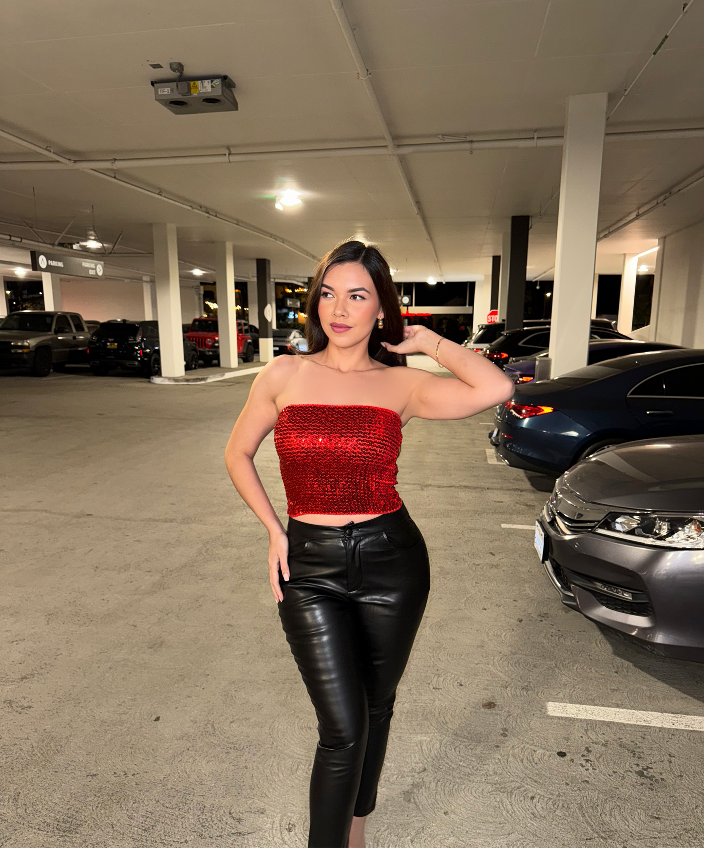 RED SHINY SEQUIN CROP TOPS