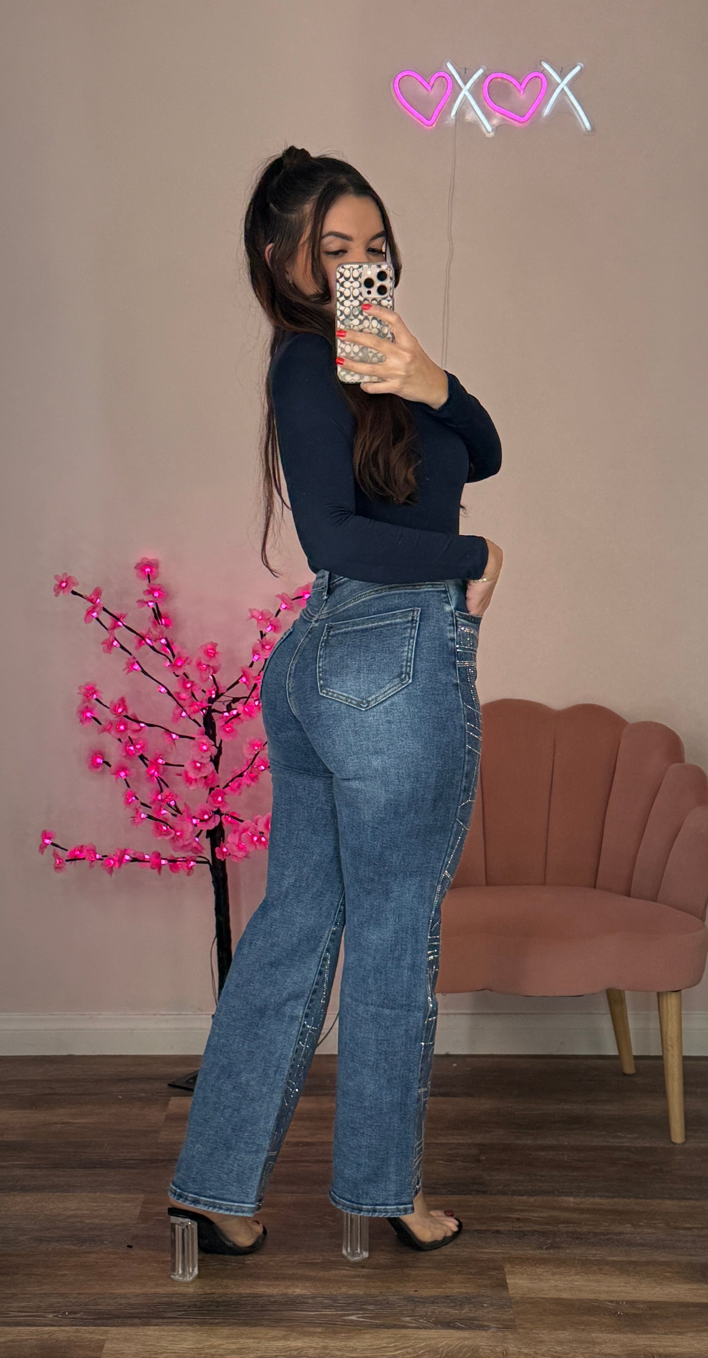 Cute Rhinestone Blue Jeans