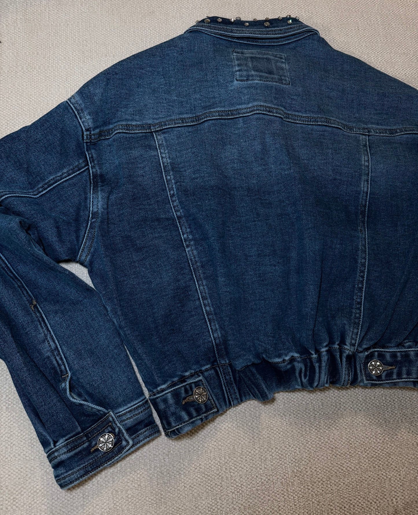 Rhinestone Denim Jeans Jacket Blue Wash