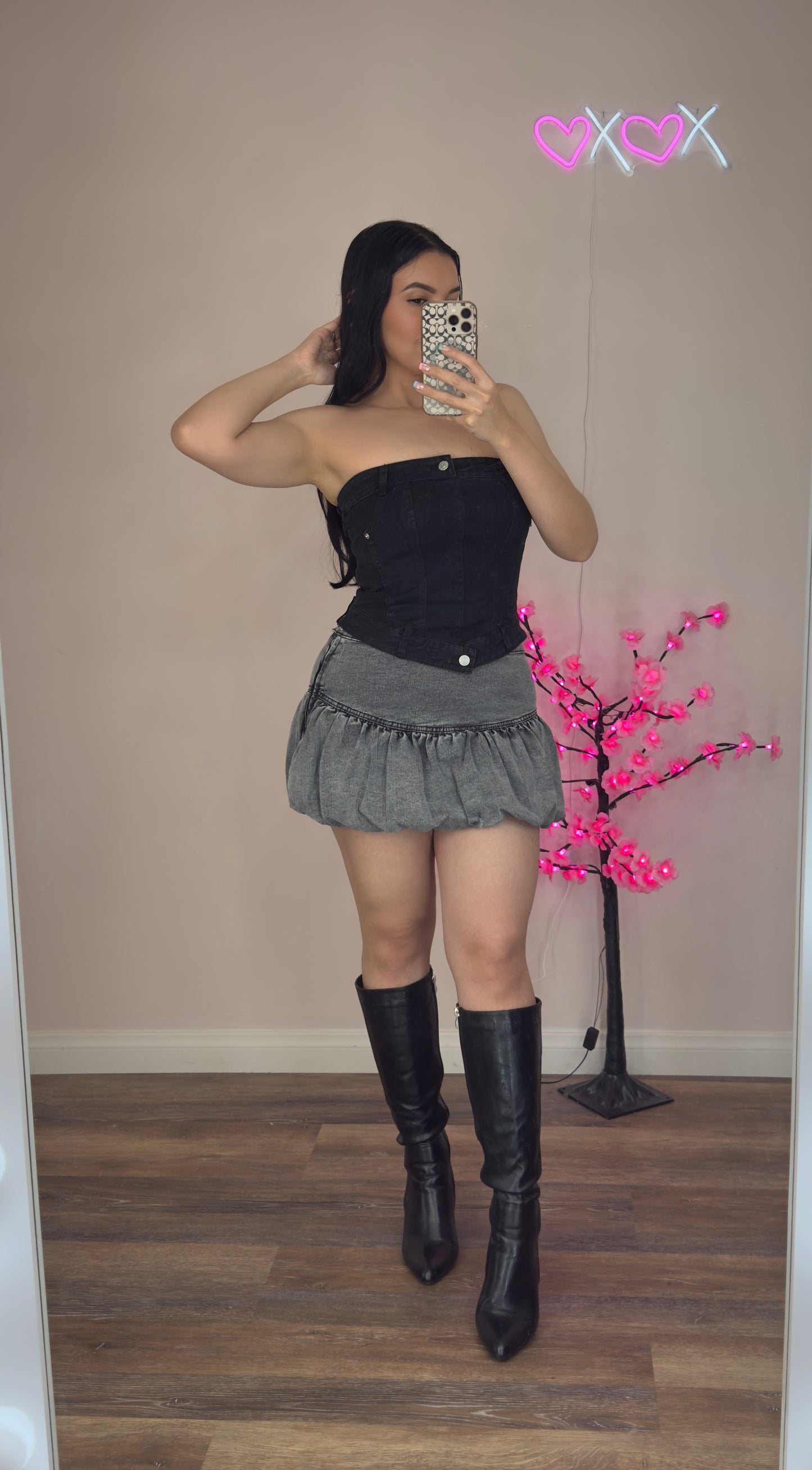 Sofia Denim Bubble Mini Skirt