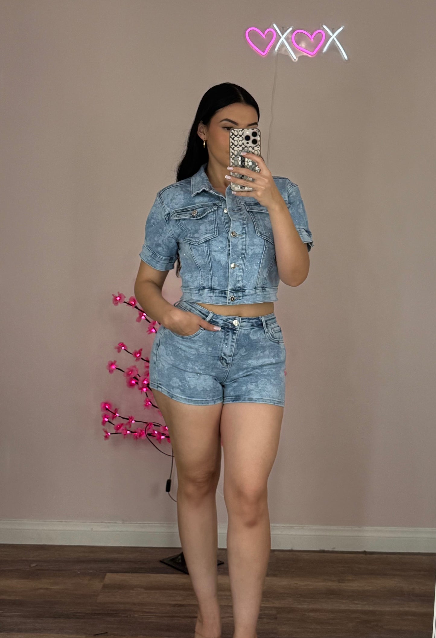Sparkle Stretch Denim Shorts