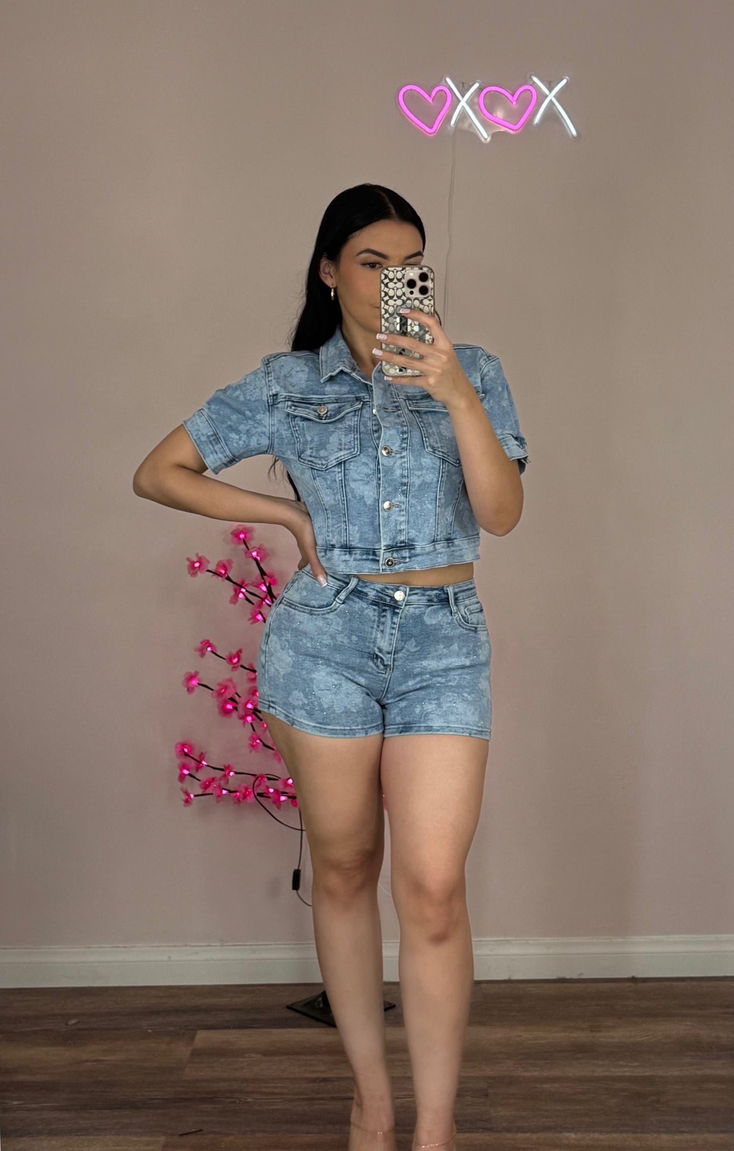 Sparkle Stretch Denim Shorts