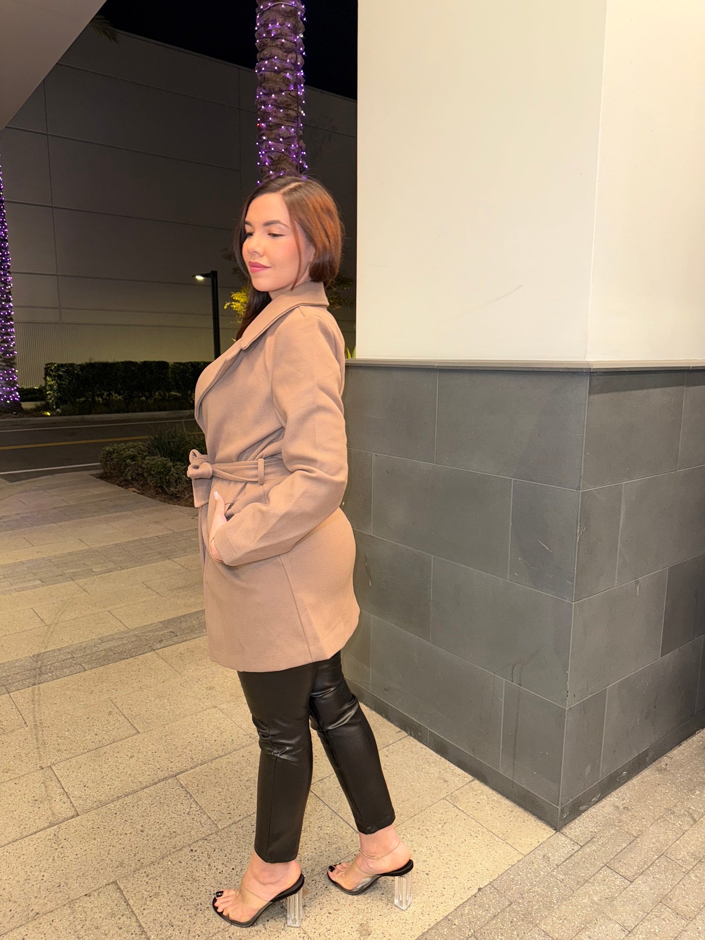 Cocoa Lapel Collared Trench Coat with Waist Tie