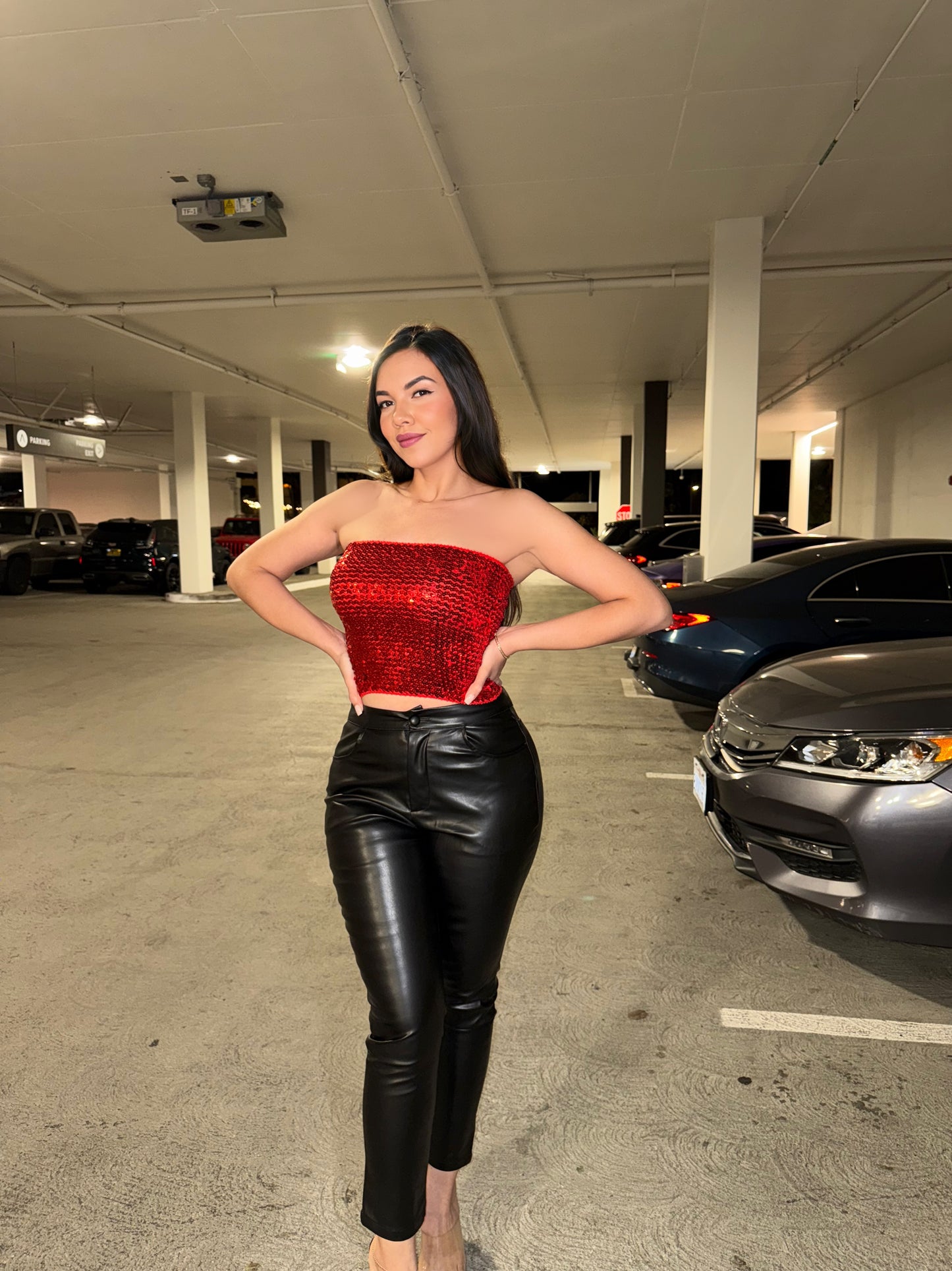 RED SHINY SEQUIN CROP TOPS