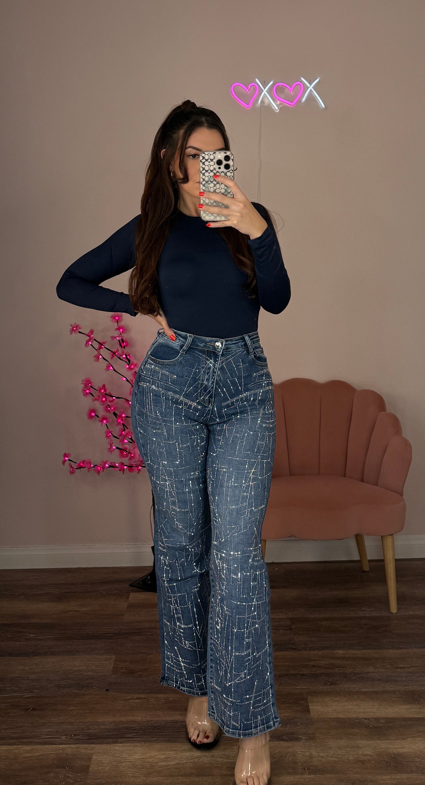 Cute Rhinestone Blue Jeans