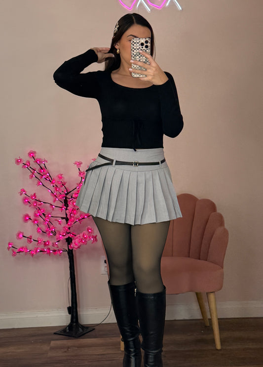 Black Front Tie Ribbed Sweater