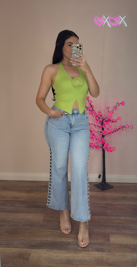 Glam Rhinestone High-Waisted
Stretch Jeans