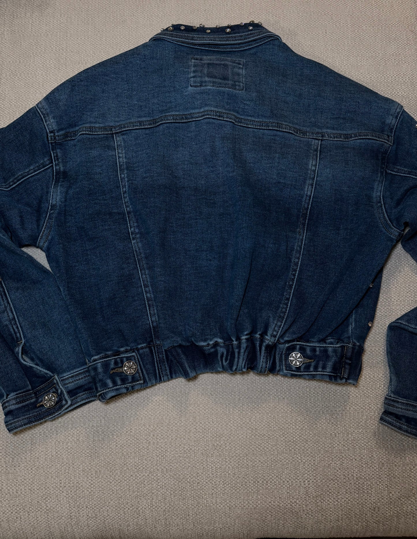 Rhinestone Denim Jeans Jacket  Blue Wash