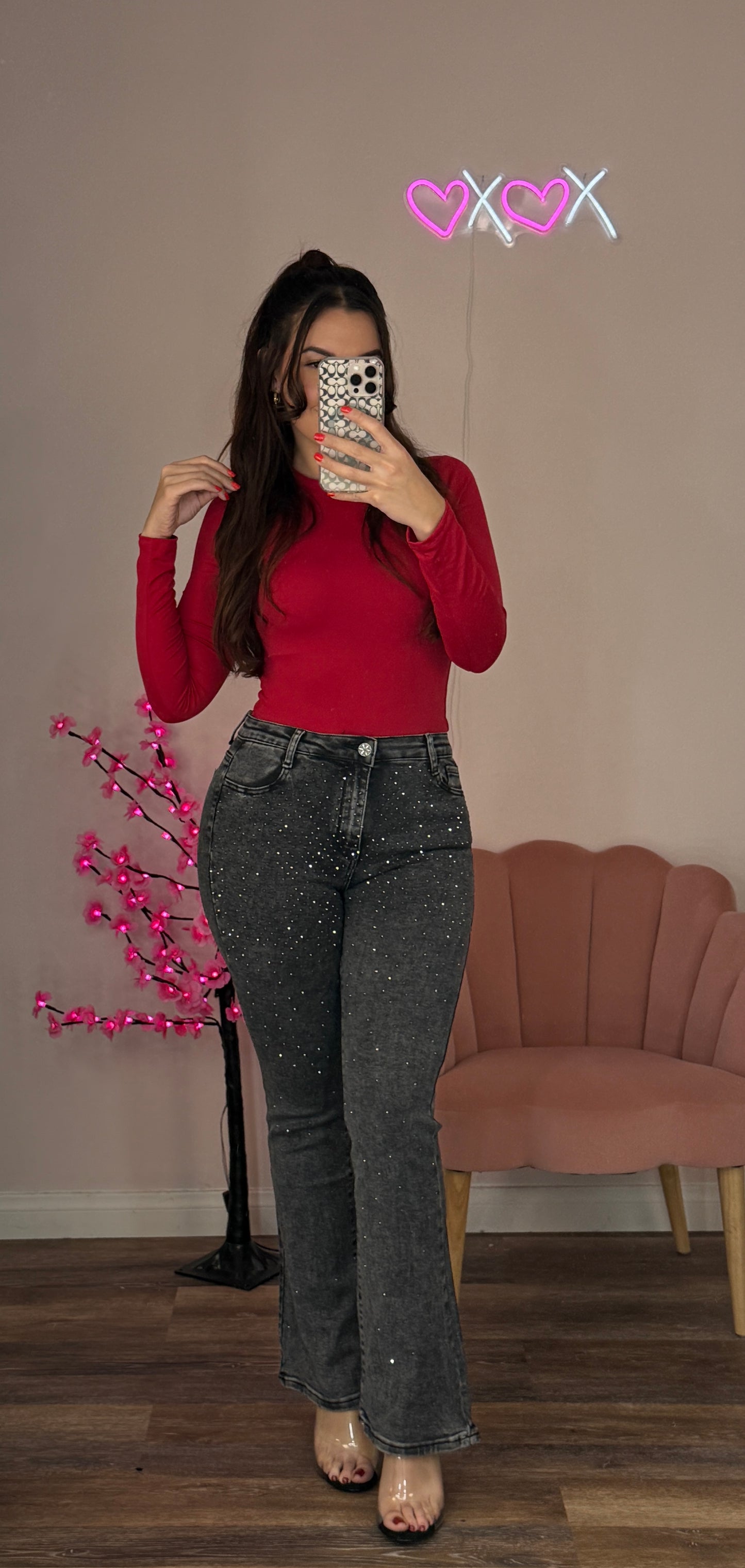 Gia Rhinestone Gray Super Stretch Jeans