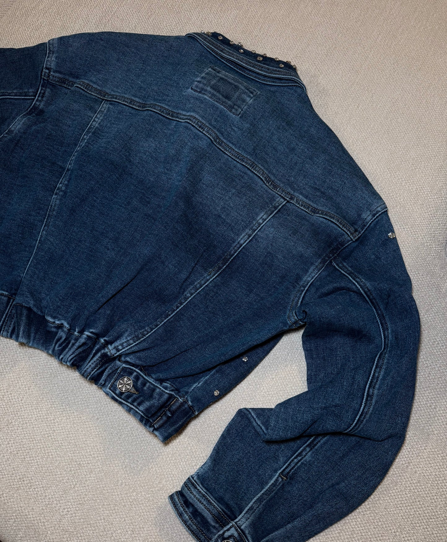 Rhinestone Denim Jeans Jacket  Blue Wash