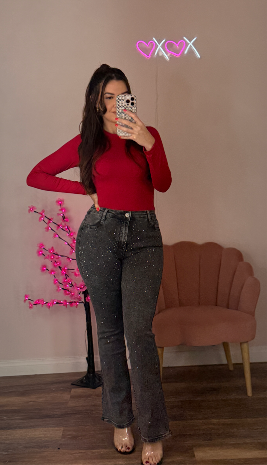 Gia Rhinestone Gray Super Stretch Jeans