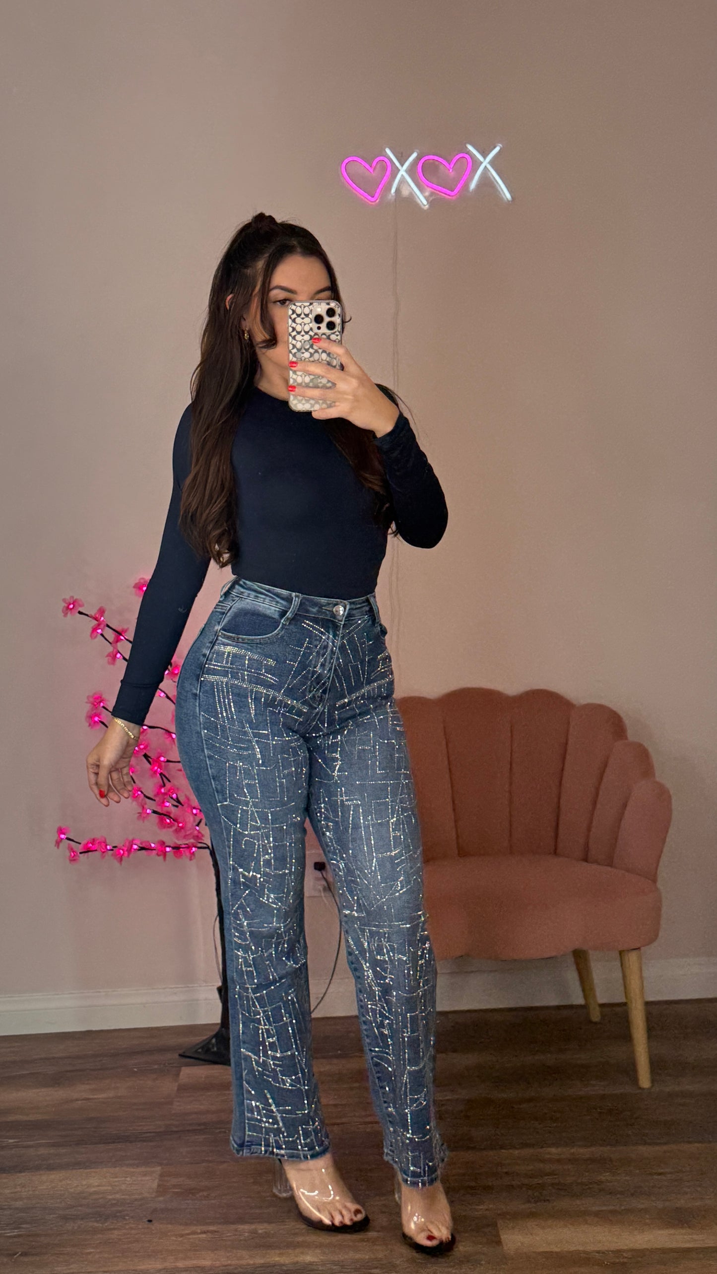 Cute Rhinestone Blue Jeans