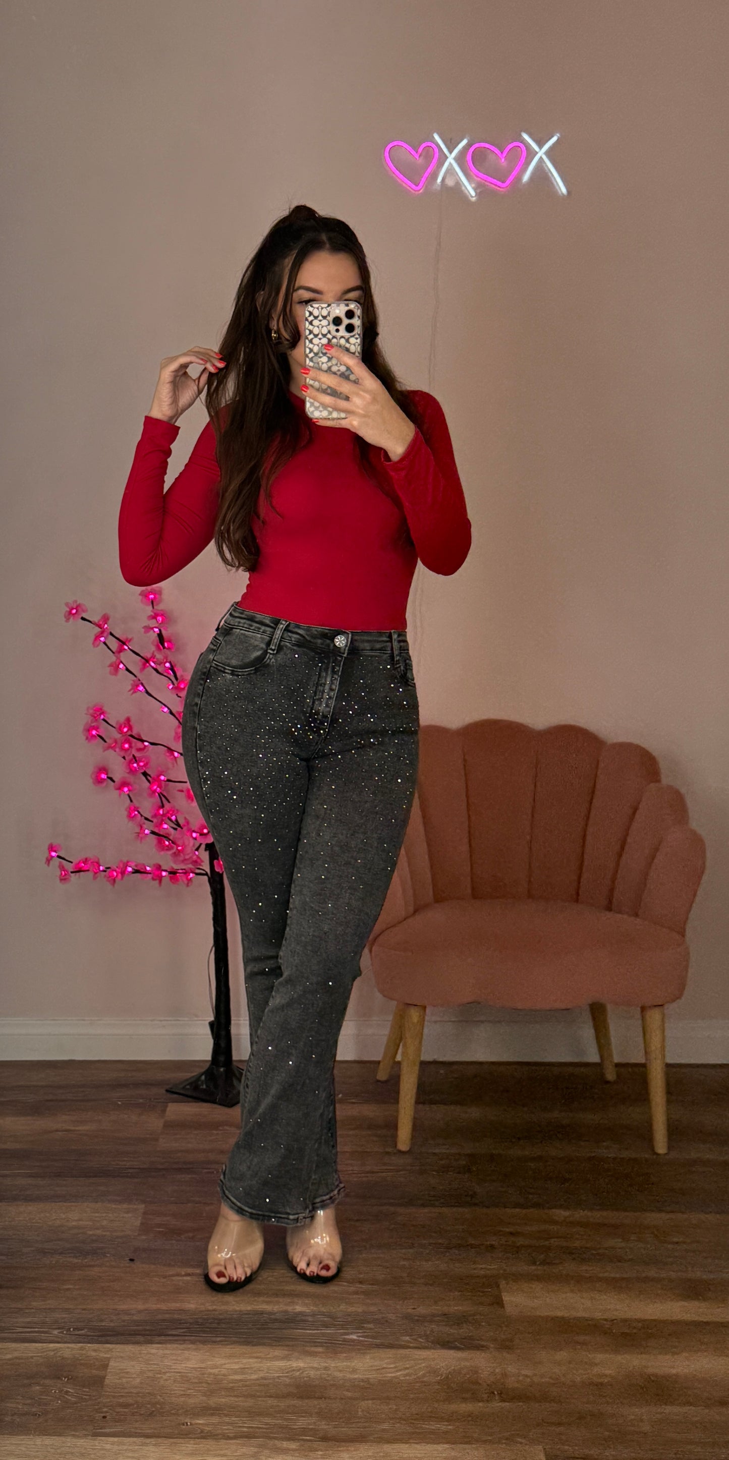 Gia Rhinestone Gray Super Stretch Jeans