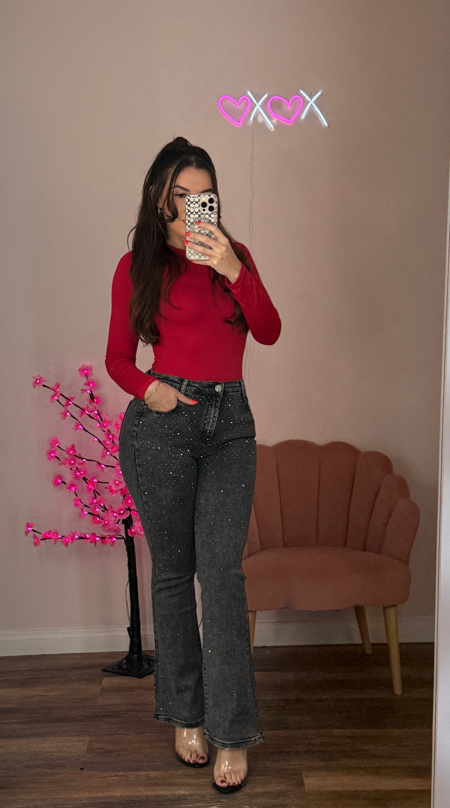 Gia Rhinestone Gray Super Stretch Jeans