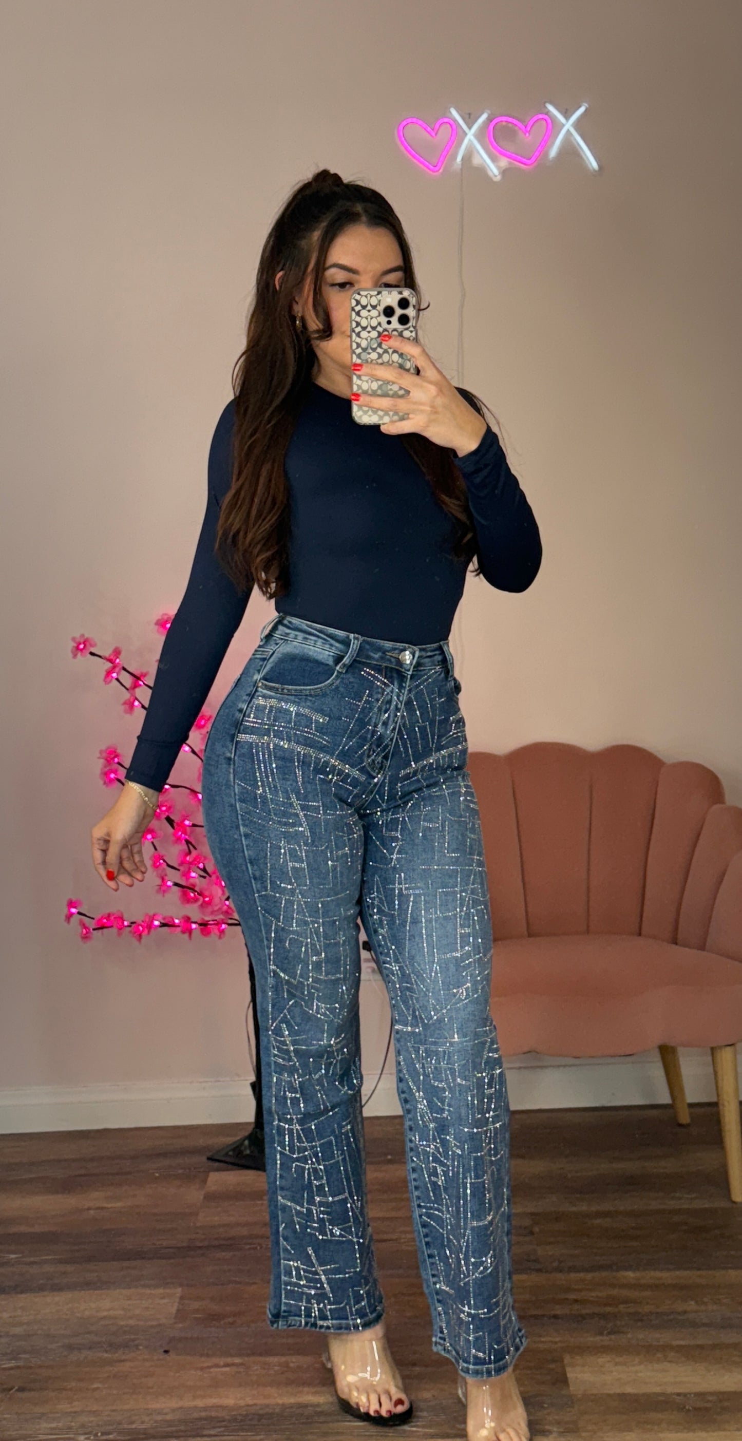 Cute Rhinestone Blue Jeans