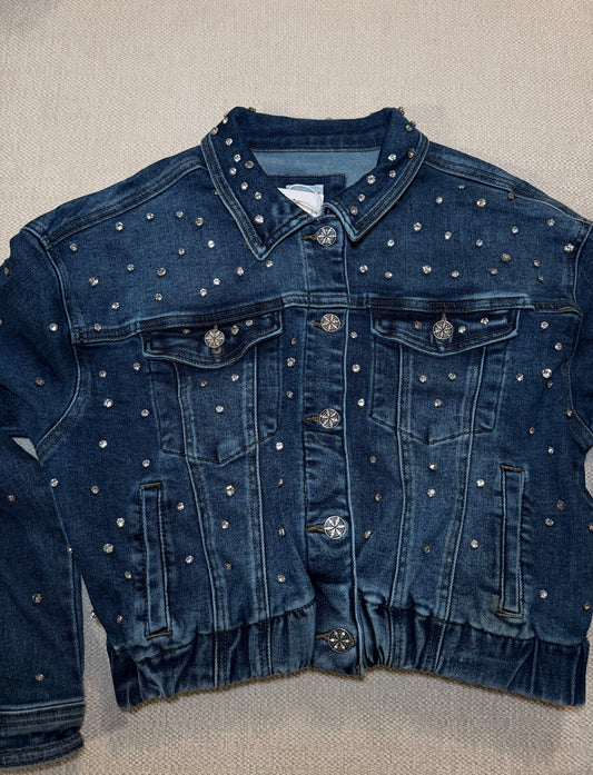 Rhinestone Denim Jeans Jacket  Blue Wash