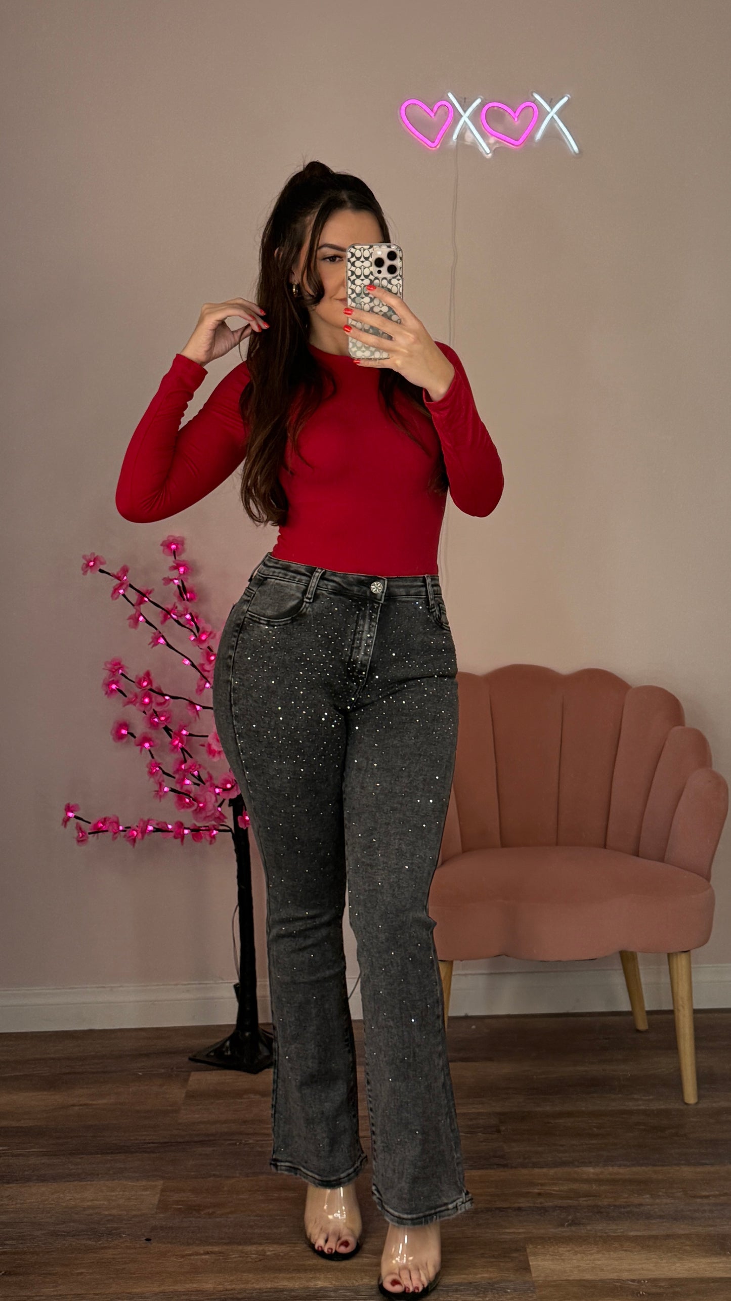 Gia Rhinestone Gray Super Stretch Jeans