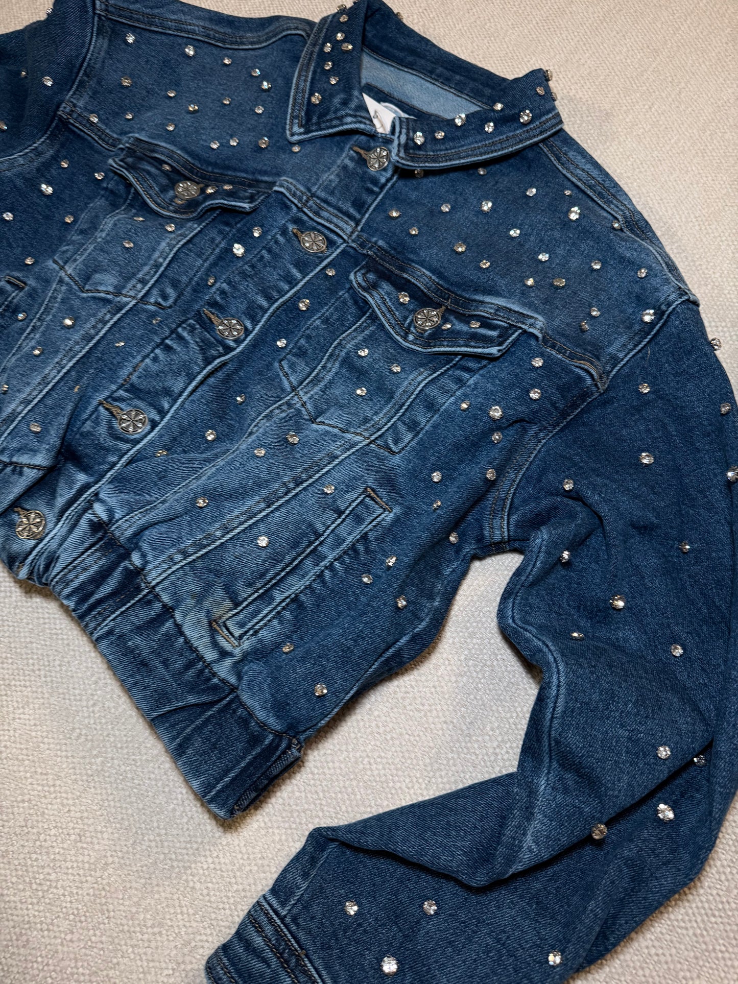 Rhinestone Denim Jeans Jacket  Blue Wash