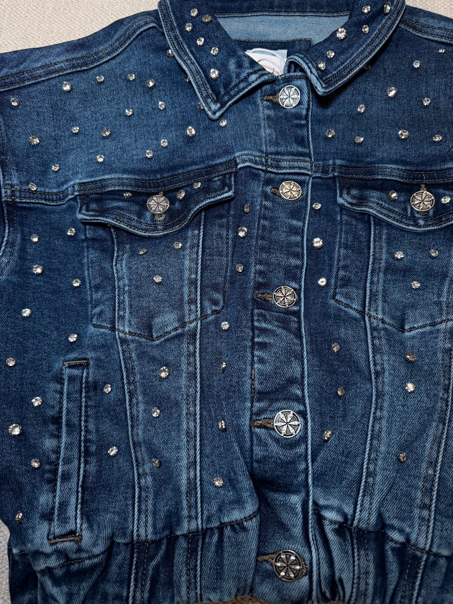 Rhinestone Denim Jeans Jacket  Blue Wash